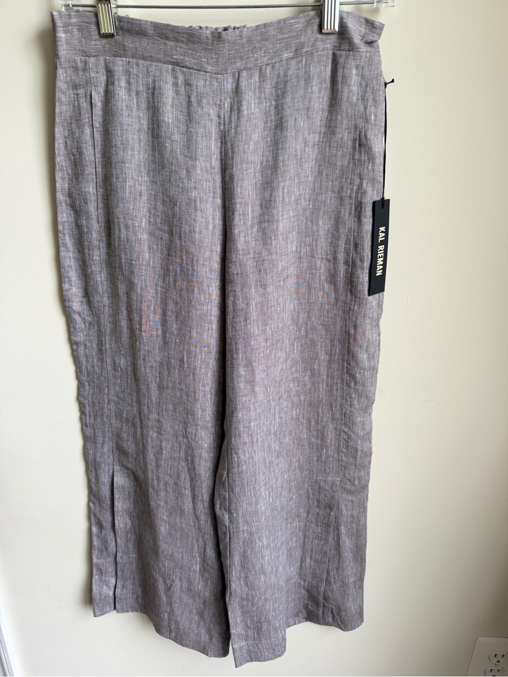 Kal Rieman 100% Linen Tami Side Kick Pant Elastic Waist Brown XS